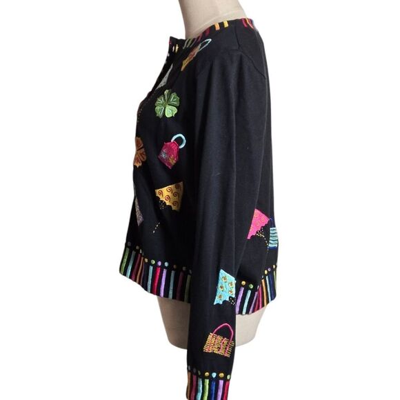 Michael Simon Colorful Embroidered Black Cardigan - Picture 4 of 6